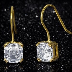 Asscher emerald princess Cut Cz Diamonique Dangle Drop Hook Earrings 18k Gold